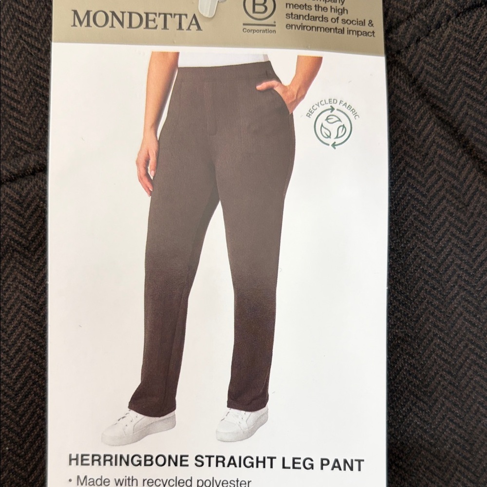Mondetta Herringbone Straight Leg Pants - Dark Brown - Picture 3 of 7